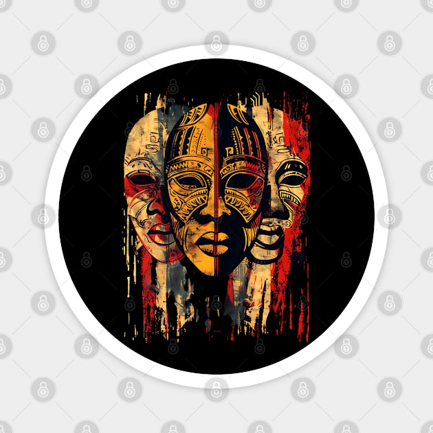 3 faces African Masks, African Art Magnet by UrbanLifeApparel